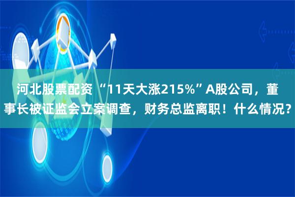 河北股票配资 “11天大涨215%”A股公司，董事长被证监会立案调查，财务总监离职！什么情况？